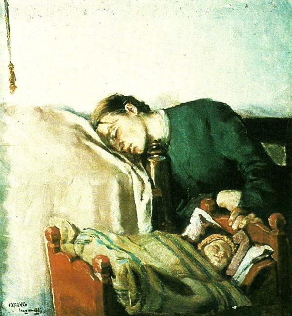 Christian Krohg sovende mor ved sit barns vugge China oil painting art